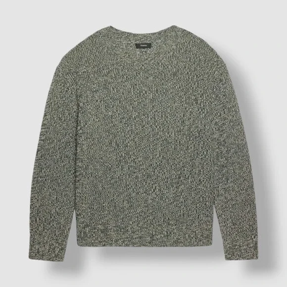 Theory Men Gray Green Lamar Heathered Merino Knit Wool Blend Sweater Size XL